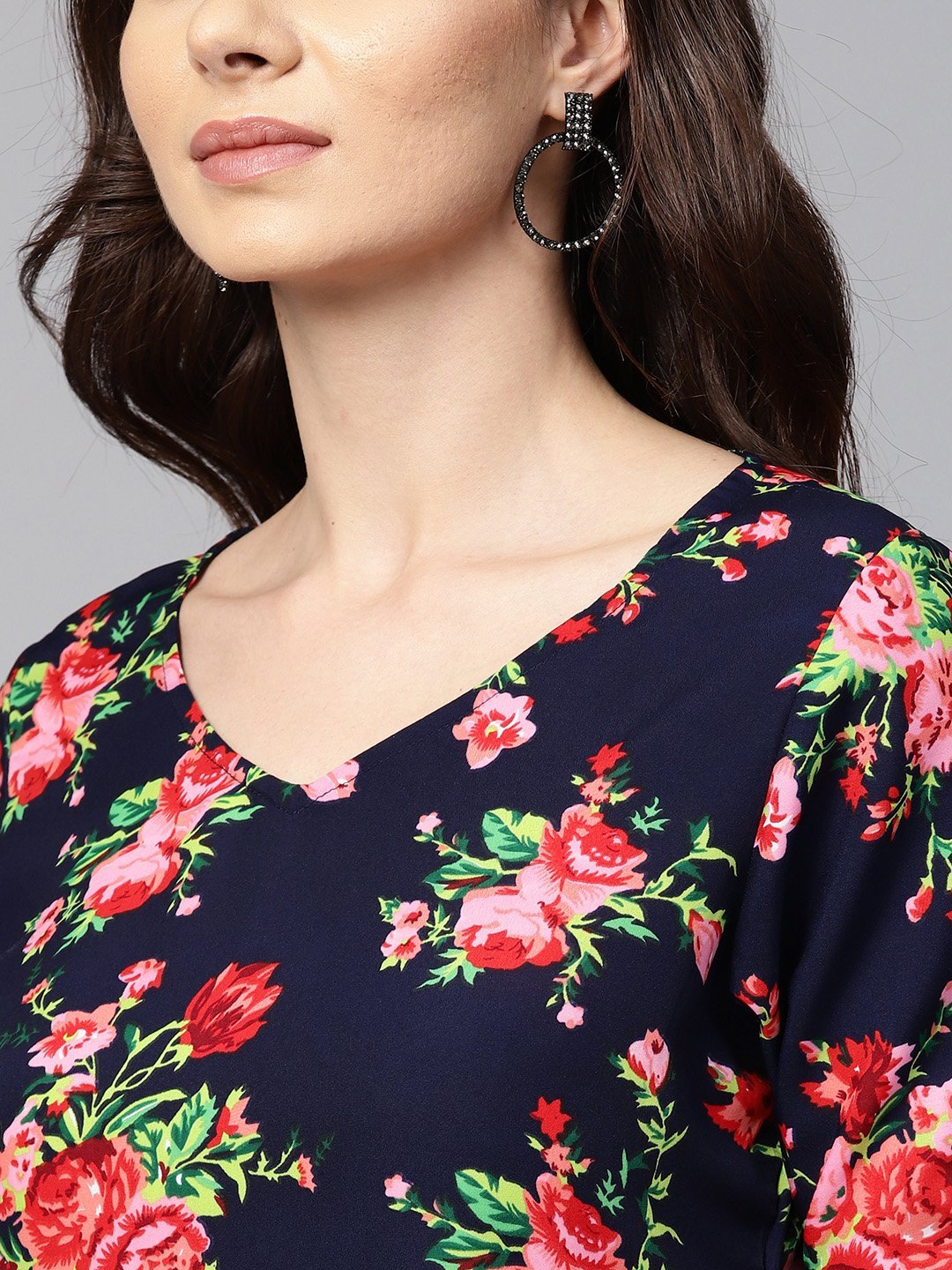 Women's Multi Polyester Printed Half Sleeve V Neck Dress - Vartalaap