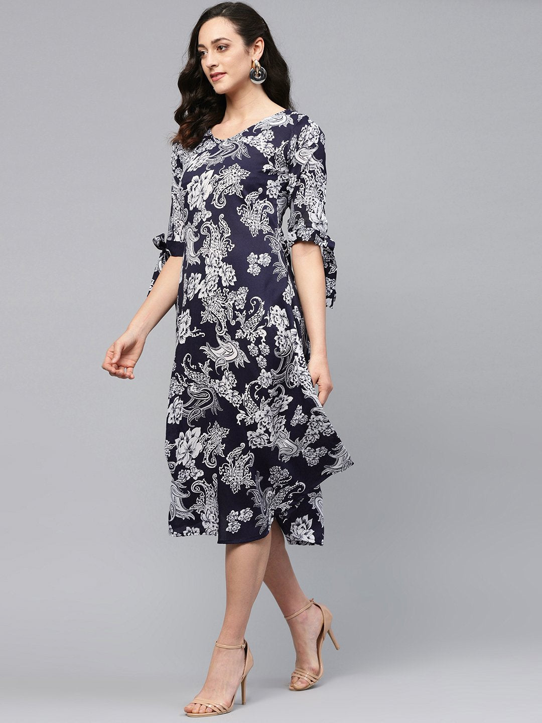Women Navy Blue Printed Dress by Vartalaap (1 Pc Set)