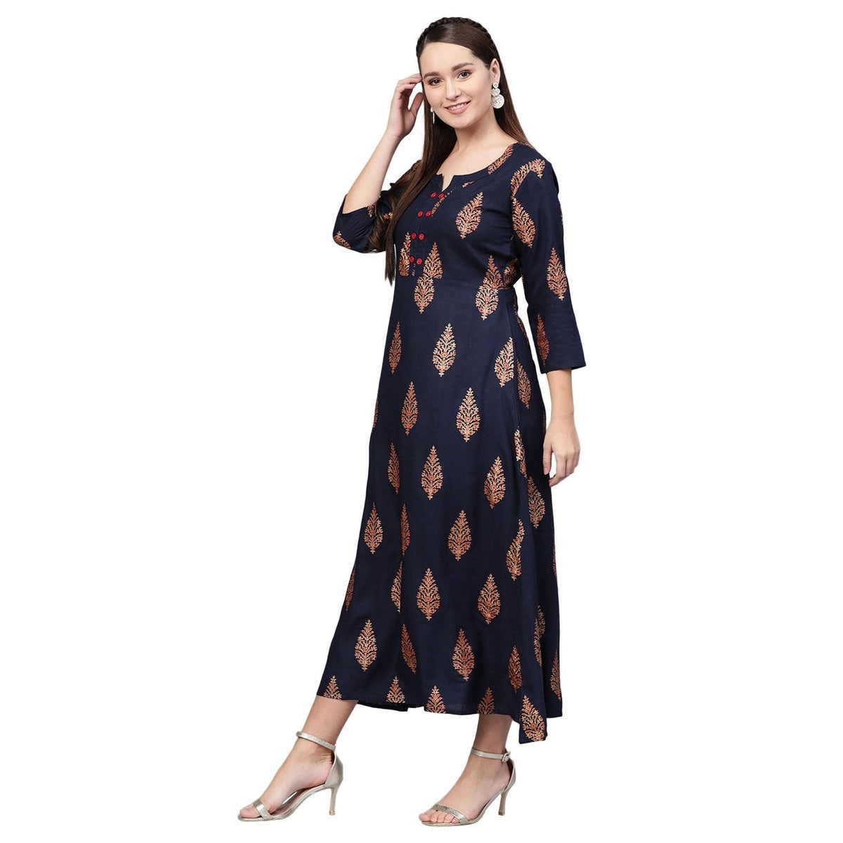 Women Navy Blue Cotton Printed Dress by Vartalaap (1 Pc Set)