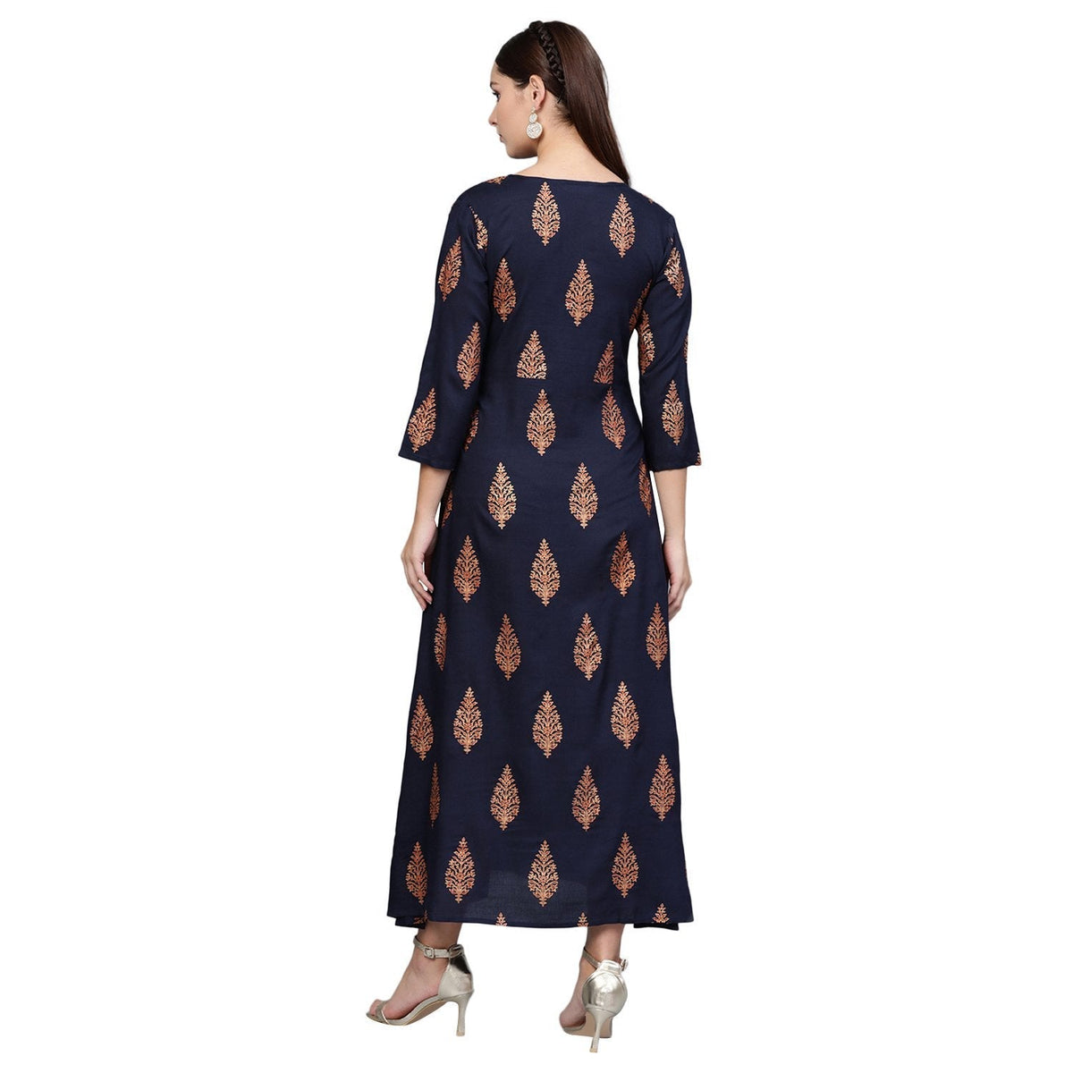 Women Navy Blue Cotton Printed Dress by Vartalaap (1 Pc Set)