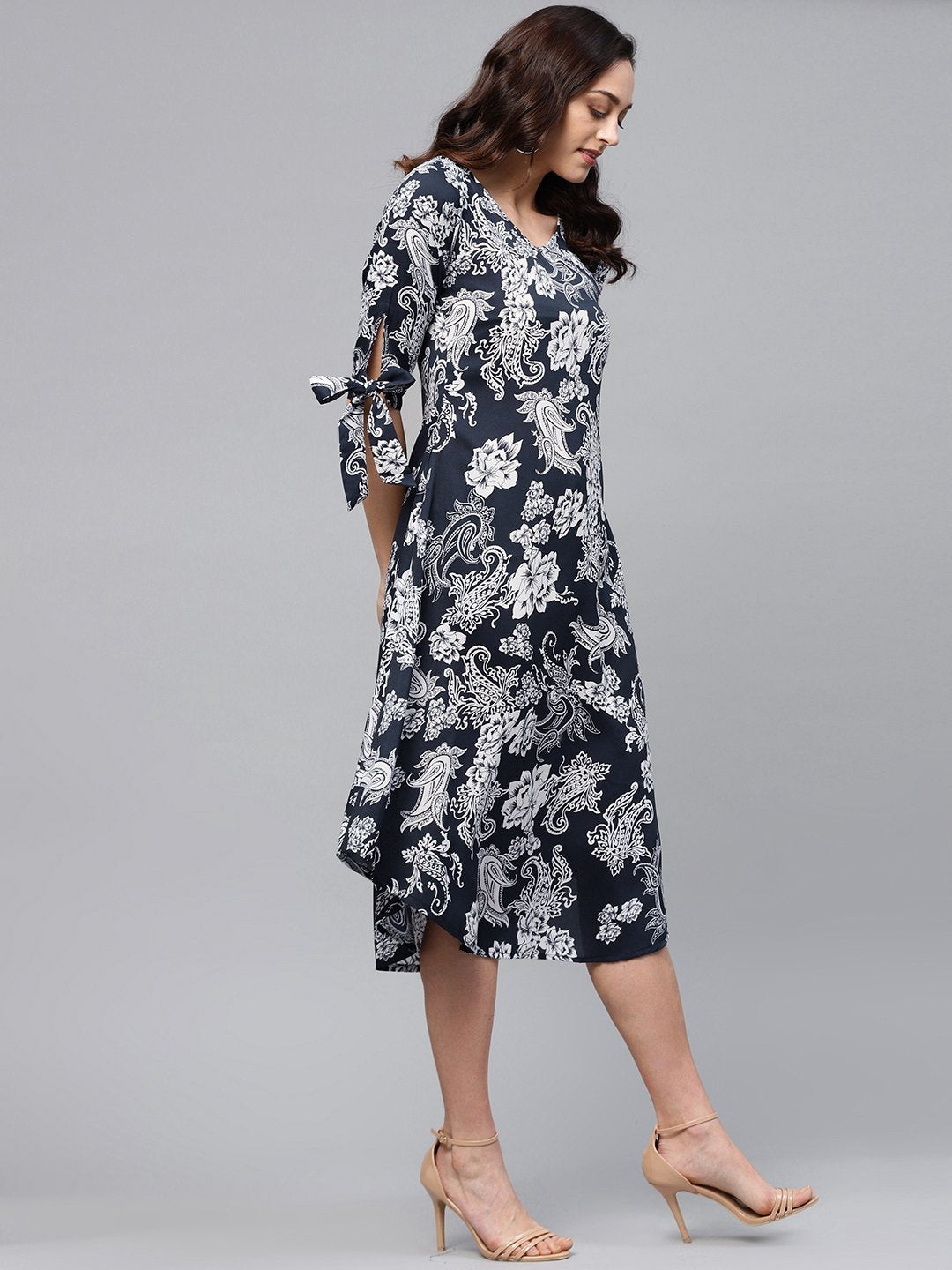 Women Navy Blue Printed Dress by Vartalaap (1 Pc Set)