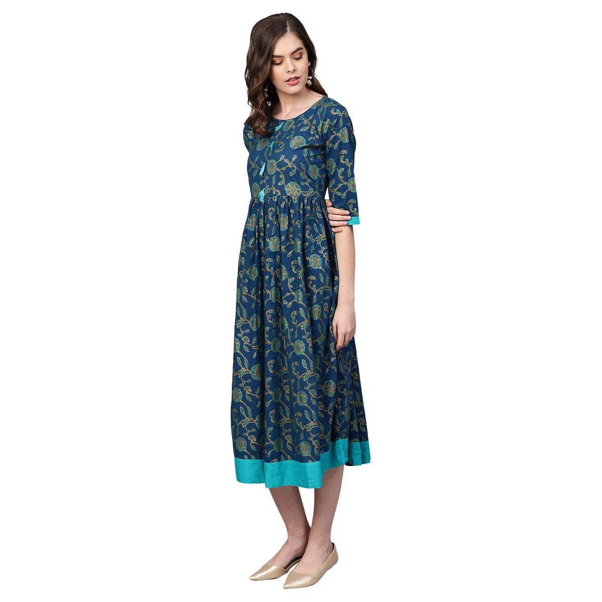 Women Blue Cotton Printed Dress by Vartalaap (1 Pc Set)
