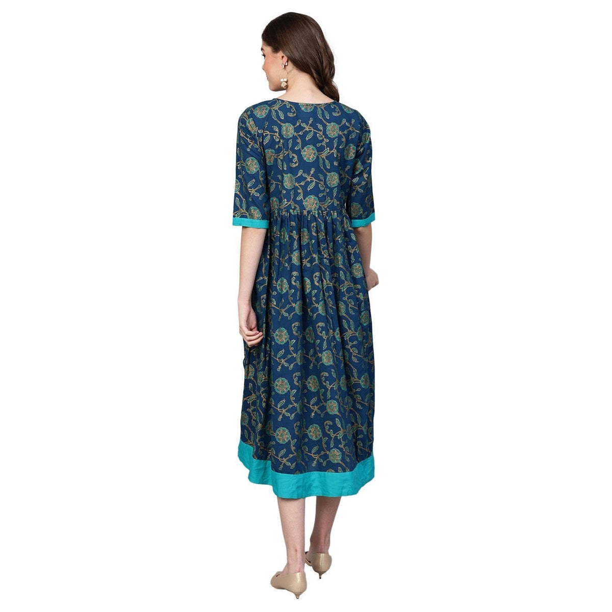 Women Blue Cotton Printed Dress by Vartalaap (1 Pc Set)