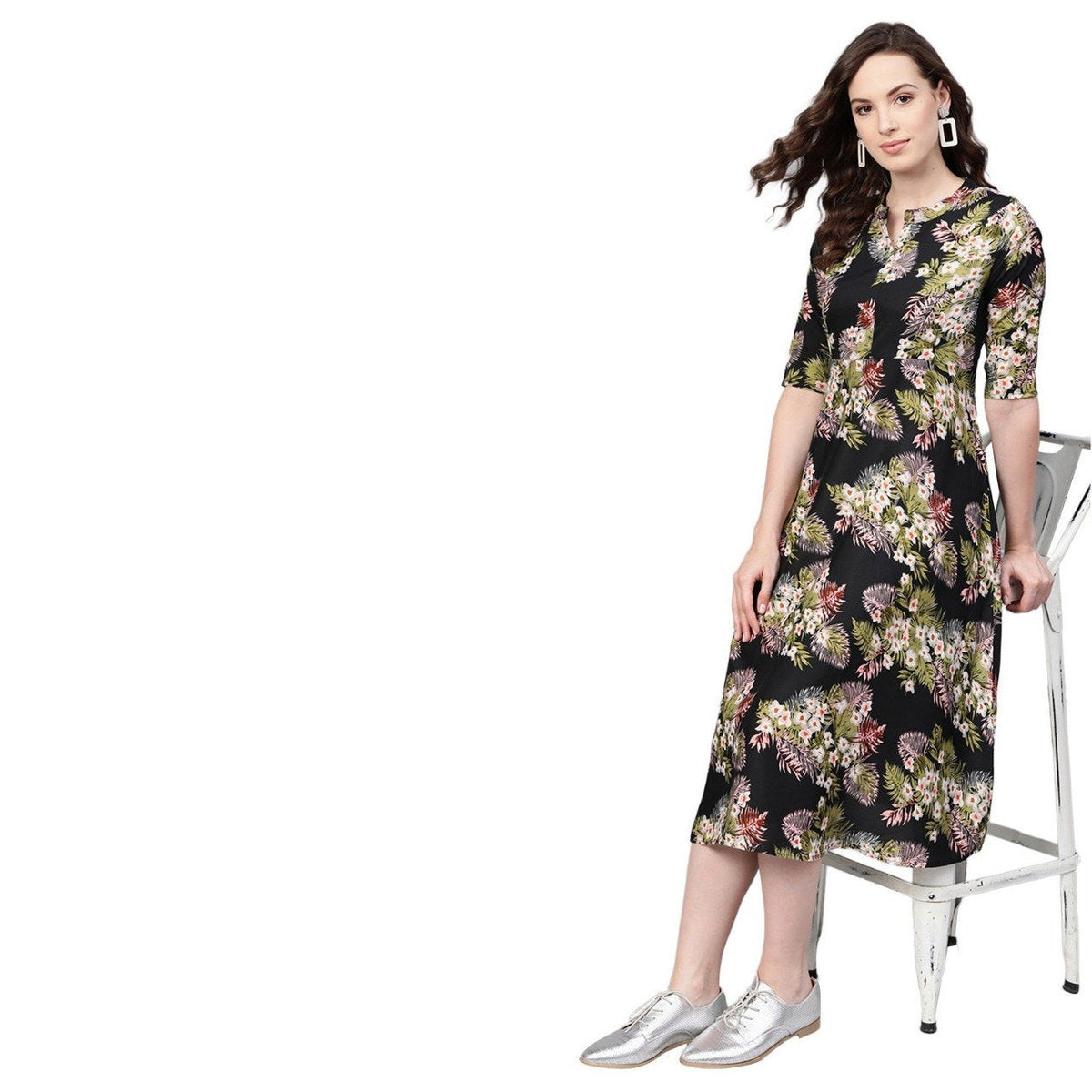Women Blac Floral Printed Dress by Vartalaap (1 Pc Set)