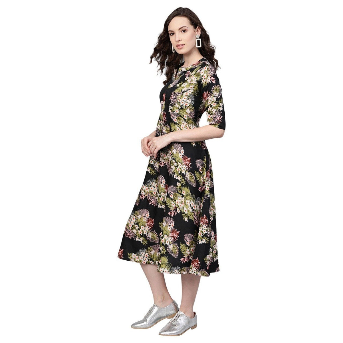Women Blac Floral Printed Dress by Vartalaap (1 Pc Set)