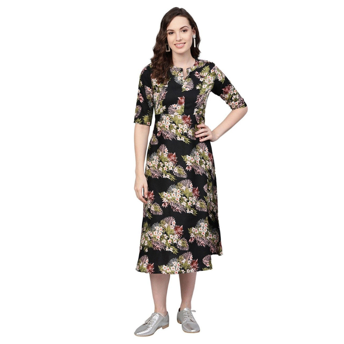 Women Blac Floral Printed Dress by Vartalaap (1 Pc Set)