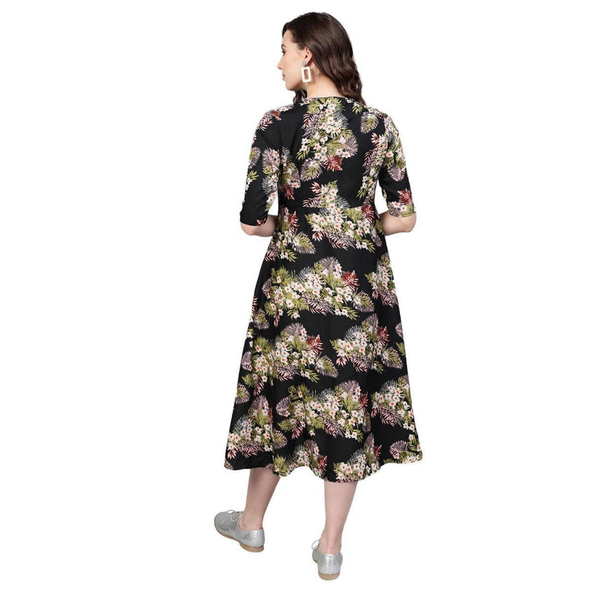 Women Blac Floral Printed Dress by Vartalaap (1 Pc Set)